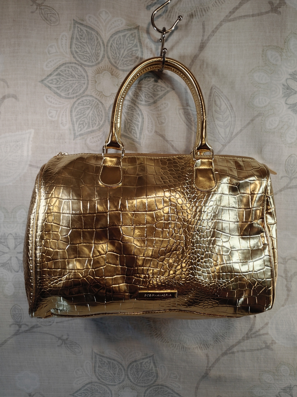BCBGMaxAzria Metallic Gold Croc-Embossed Satchel